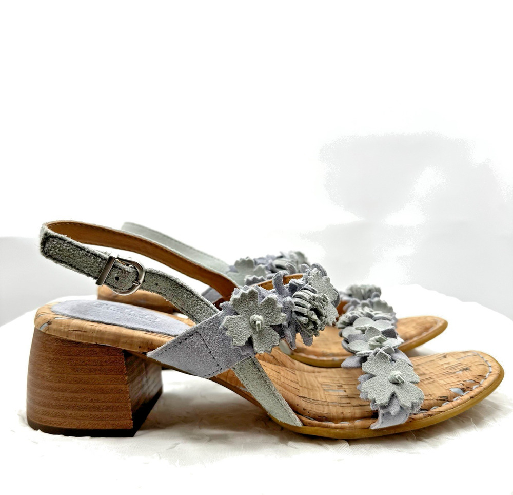 Born Springs Floral Leather Block Heel Sandals Blue Women’s Size 8M NWOB $130